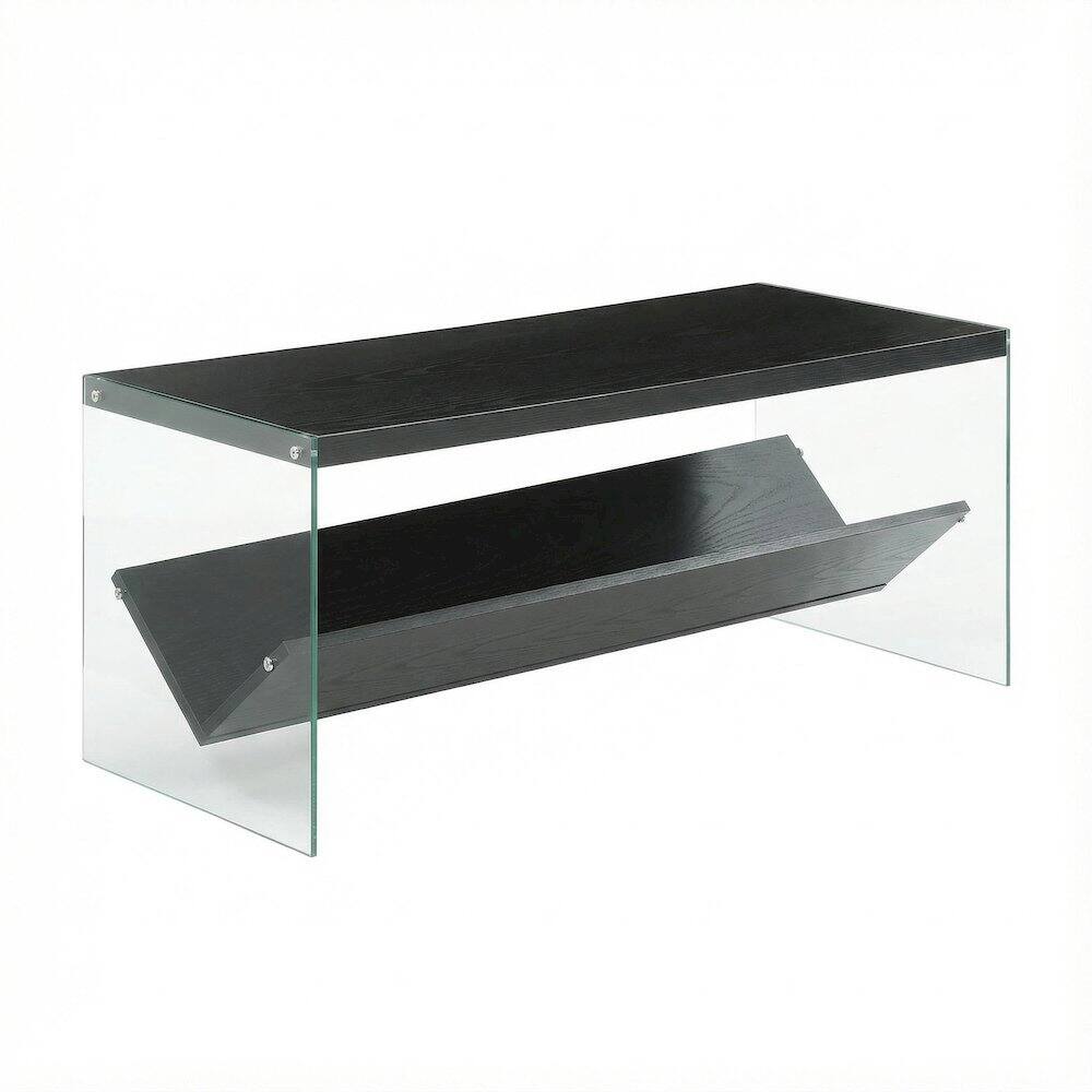 FurniFact - Glass Coffee Table with Shelf Contemporary Style and Sturdy Design - Black/Glass