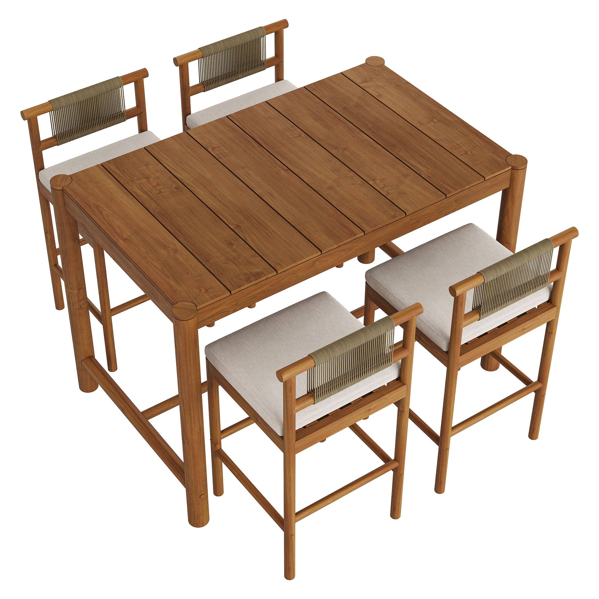 Alt View 3. Modway - Eleni 5-Piece Outdoor Teak Wood Bar Set by Modway - Natural Sail.