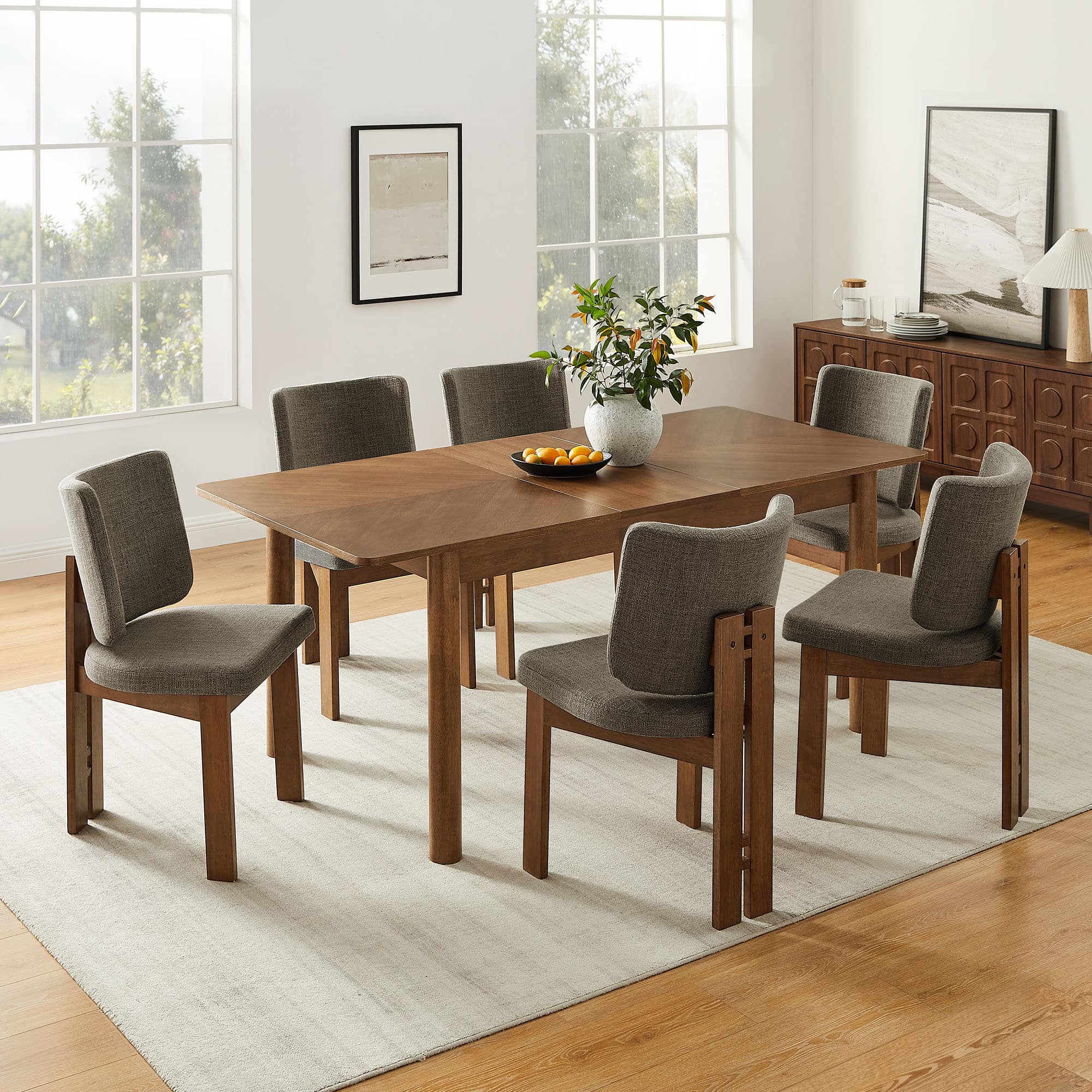 Alba 7-Piece Dining Set by Modway - Walnut Taupe