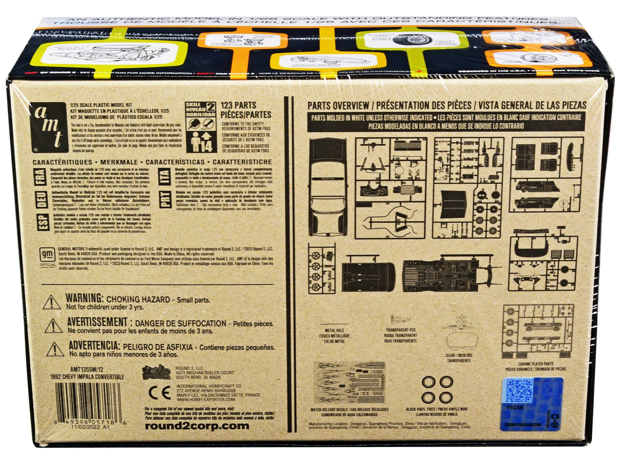 Sure, here is the corrected and grouped text from the image:

---

**1/25 SCALE PLASTIC MODEL KIT**

**KIT DE MODELO EN PLÁSTICO A ESCALA 1/25**

**KIT DE MODELO DE PLÁSTICO ESCALA 1/25**

**KIT MODELISMO PLÁSTICO ESCALA 1/25**

**123 PARTS**

**PIECES/PARTES**

**CONFORME A LA SEGURIDAD**

**CONFORME AUX EXIGENCES DE**

**SECURITY**

**CONFORME A LA SEGURIDAD DE ASTM F963**

**CONFORME A LA SEGURIDAD DE ASTM F963**

**CONFORME A LA SEGURIDAD DE ASTM F963**

**CARACTERÍSTICAS - MERKMALE - CARACTERÍSTICAS - CARATTERISTICHE**

**- Anteate - Soralo - Lere - noito - - Nd - D MOTORS**

**- Anteate - Soralo - Lere - noito - - Nd - D MOTORS**

**- Anteate - Soralo - Lere - noito - -