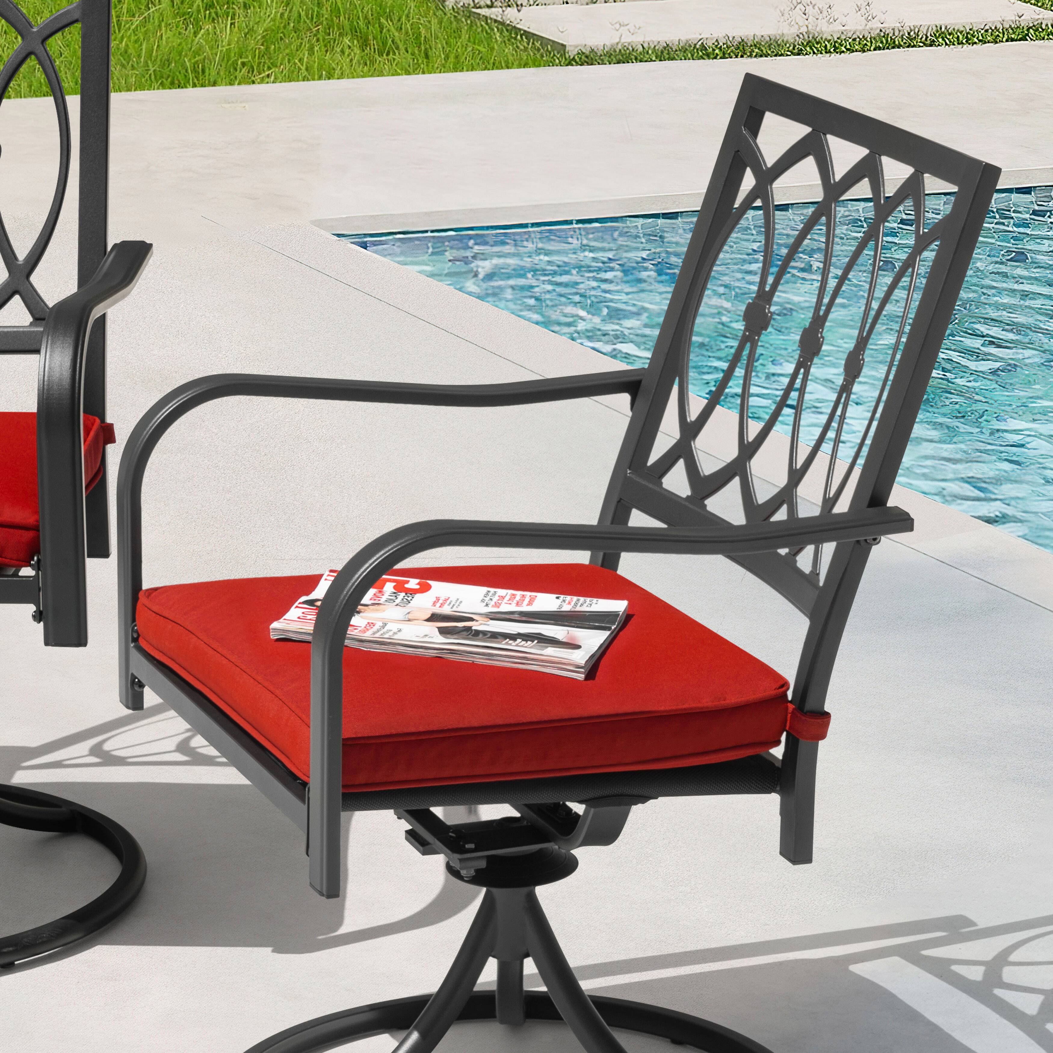 Alt View 9. Nuu Garden - Outdoor 2-Piece Swivel Dining Chairs with Cushions - Black and Red.
