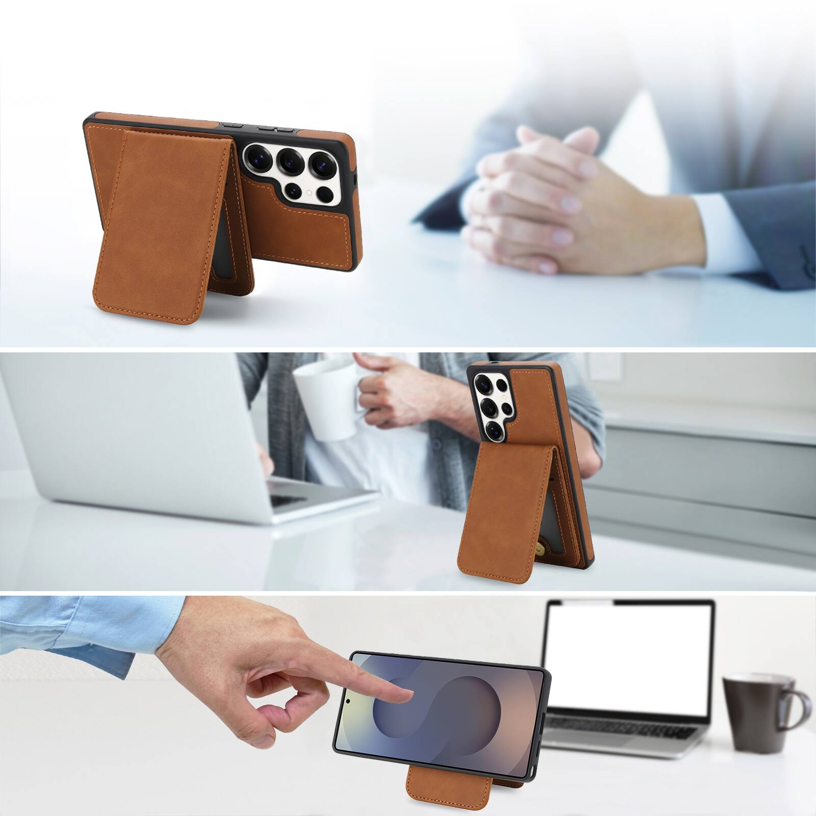 Left. Dteck - Detachable Magnetic Wallet Case for Samsung Galaxy S25 Ultra Retro PU Leather Card Holder Kickstand Shockproof Cover - Brown.