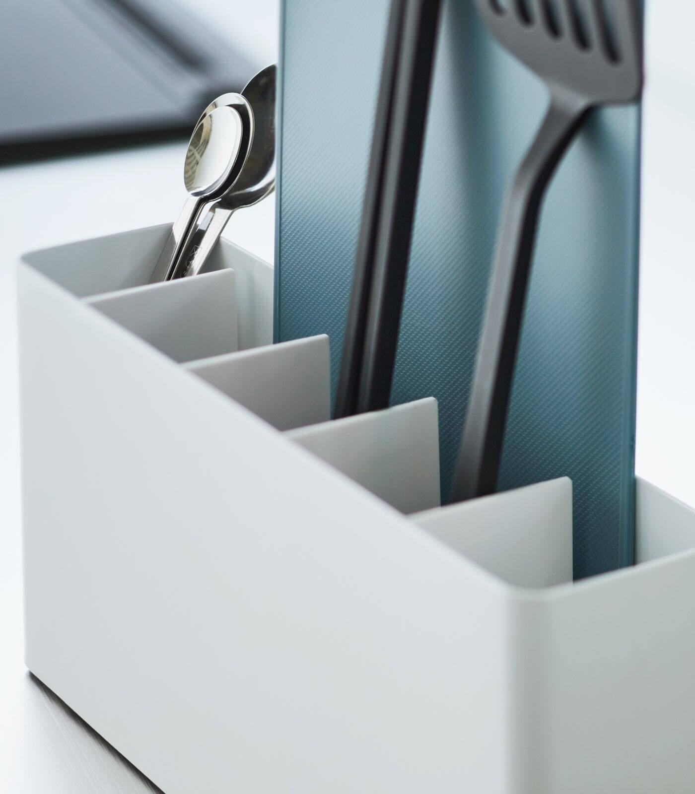 Left. Yamazaki Home - Utensil & Thin Cutting Board Holder - Steel - Black.