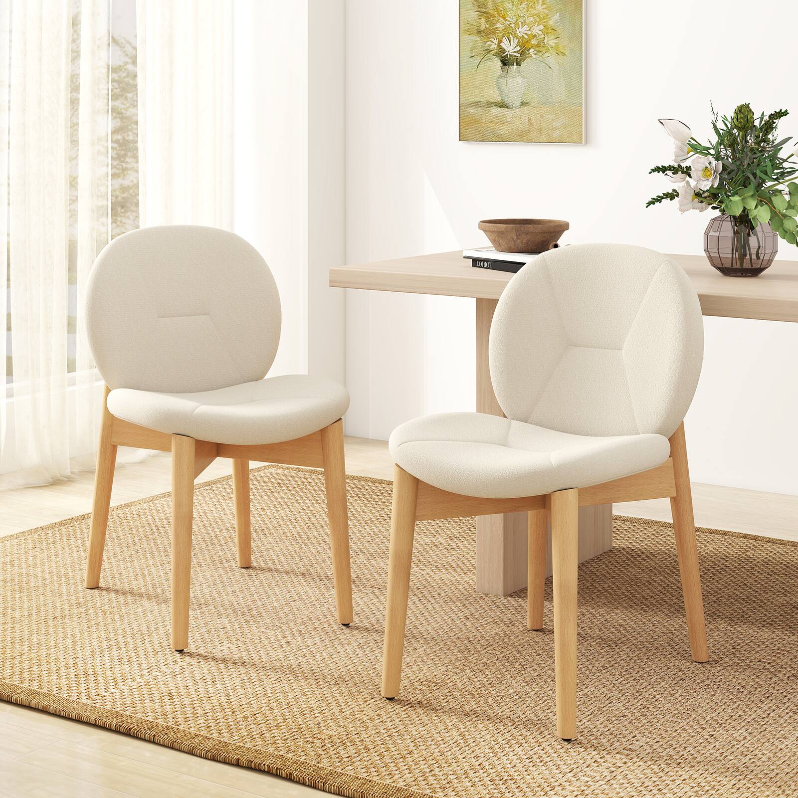 Alt View 1. Gymax - Gymax 2PCS Wooden Dining Chairs Soft Boucle Upholstered Kitchen Chairs w/ Curved Seat - White.
