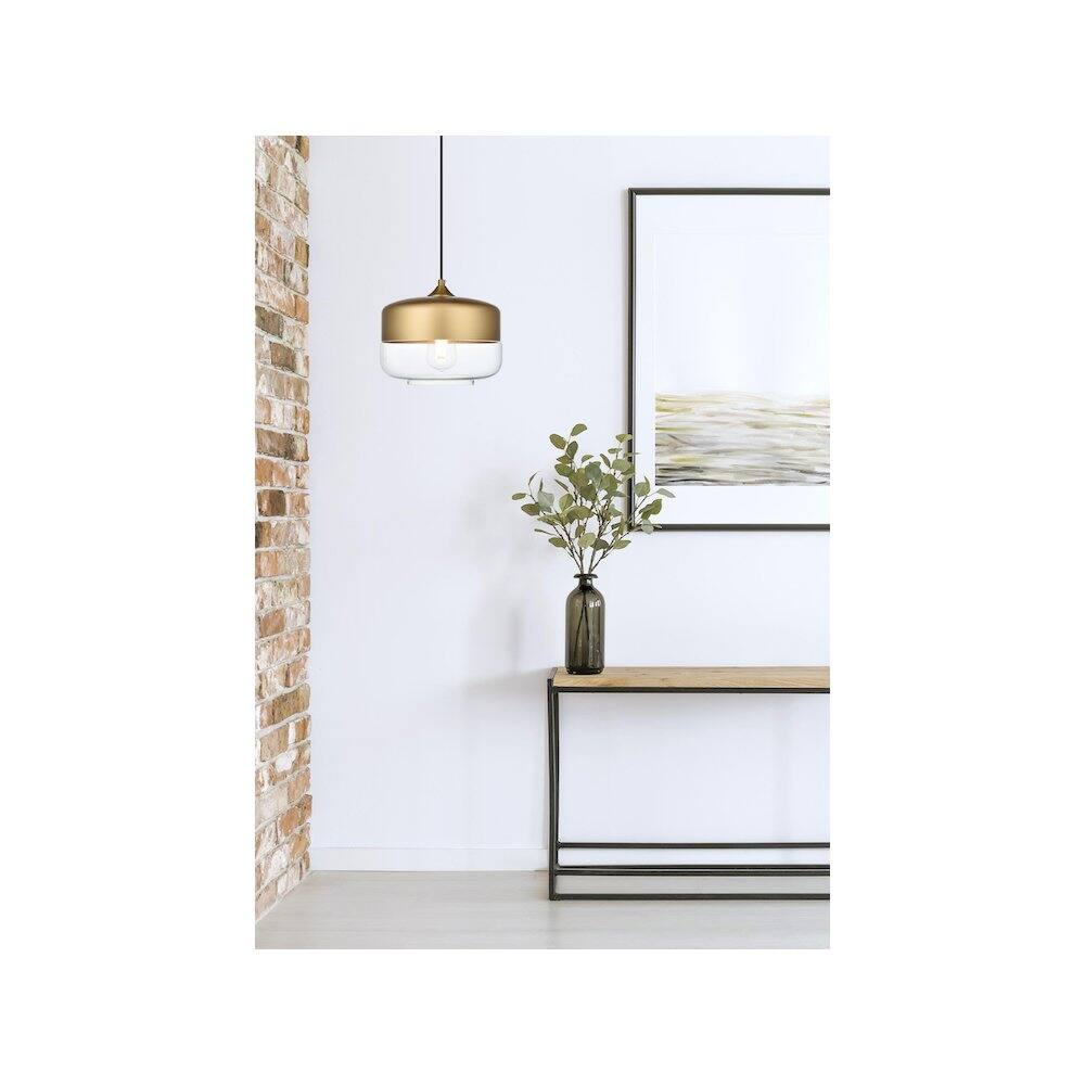 Alt View 2. Living District - Ashwell 10 Inch Pendant Clear Shade in Satin Gold - Satin Gold And Clear.