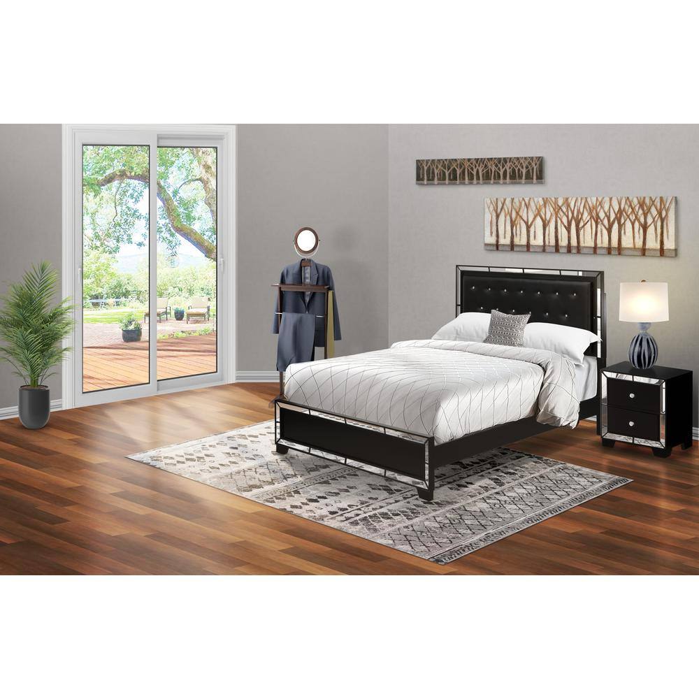 Alt View 4. East West Furniture - NE11-Q1N000 2-PC Nella Bedroom Set with Button Tufted Queen Bed and Small Nightstand - Black Leather Headboard and - Black.