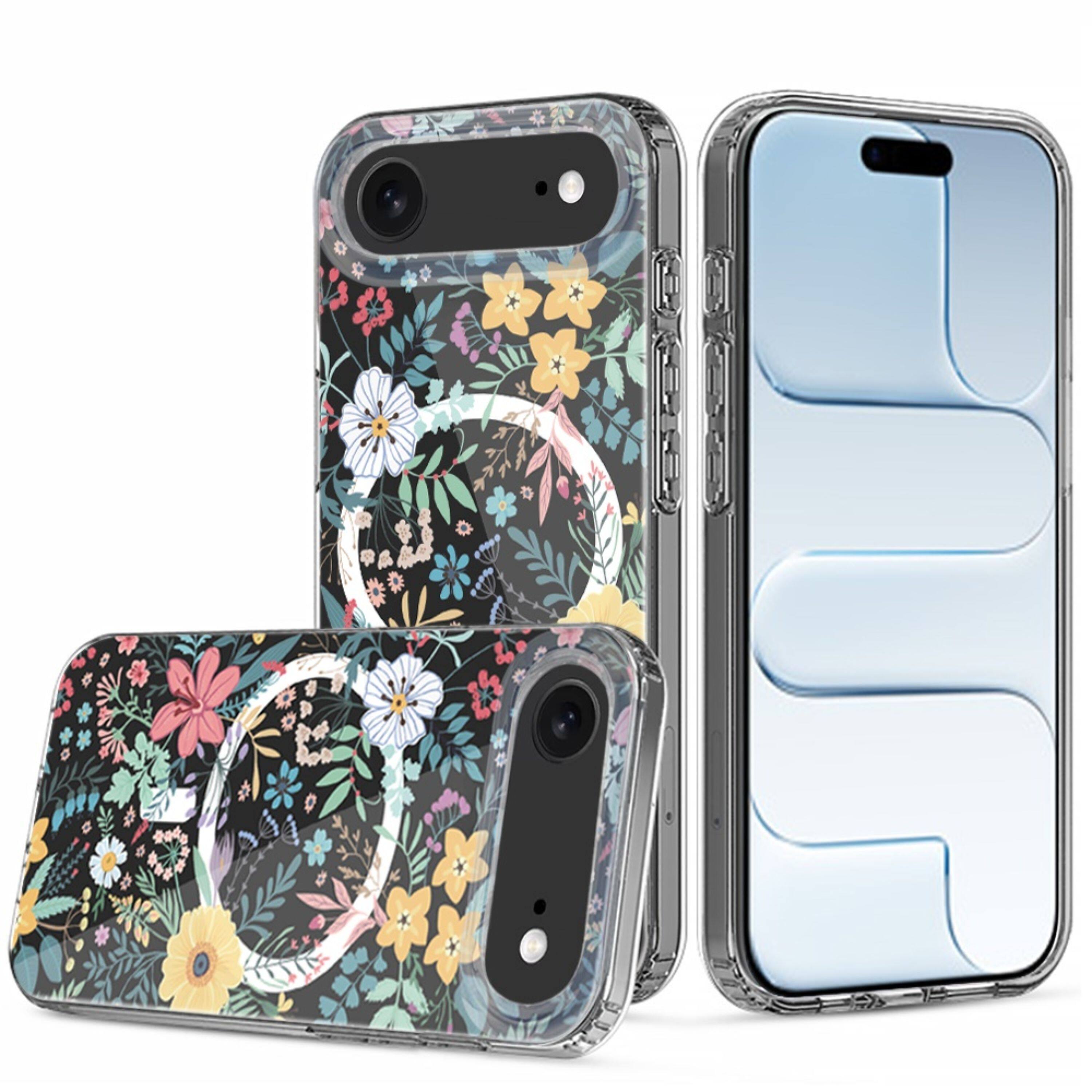 Front. Kitcheniva - Floral Design Hybrid Phone Case With Tempered Glass For iPhone Air - Multicolor.