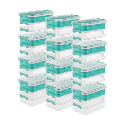 Front. Sterilite - Sterilite Convenient Home 3-Tiered Stacking Carry Storage Box, Clear (12 Pack) - Clear.