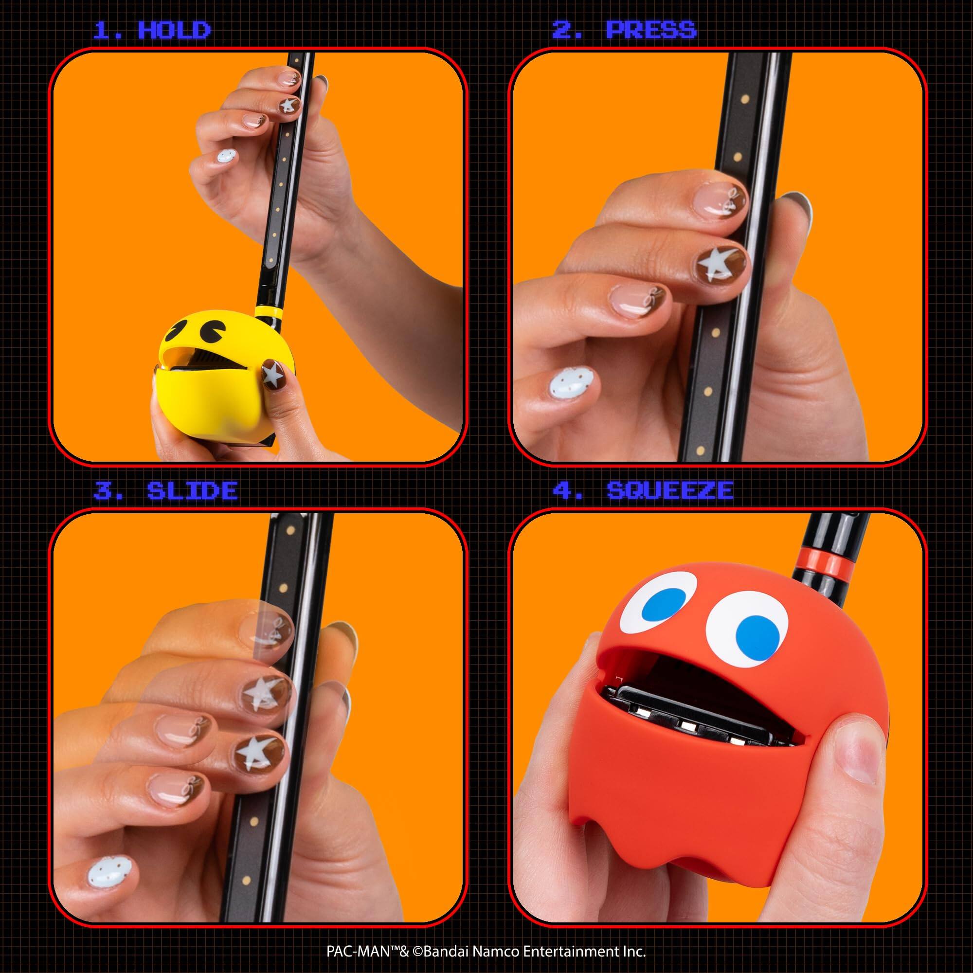 1. HOLD  
2. PRESS  
3. SLIDE  
4. SQUEEZE  

PAC-MAN® & ©Bandai Namco Entertainment Inc.