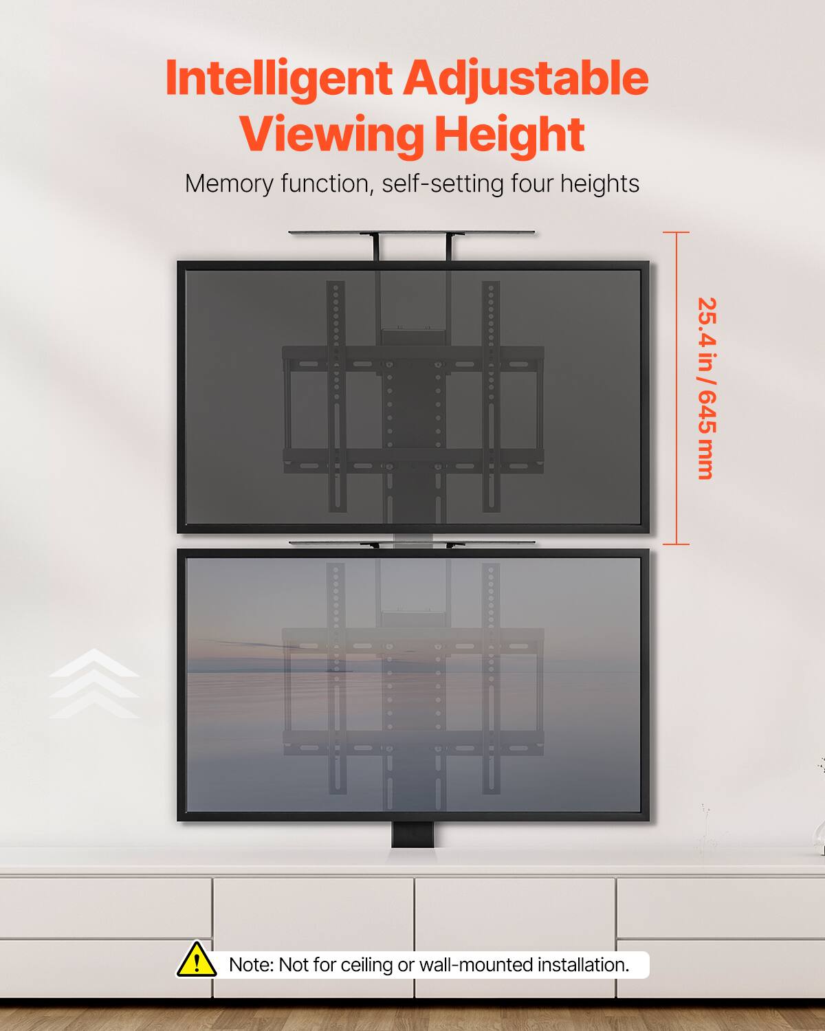 Intelligent Adjustable Viewing Height  
Memory function, self-setting four heights  

25.4 in / 645 mm  

Note: Not for ceiling or wall-mounted installation.
