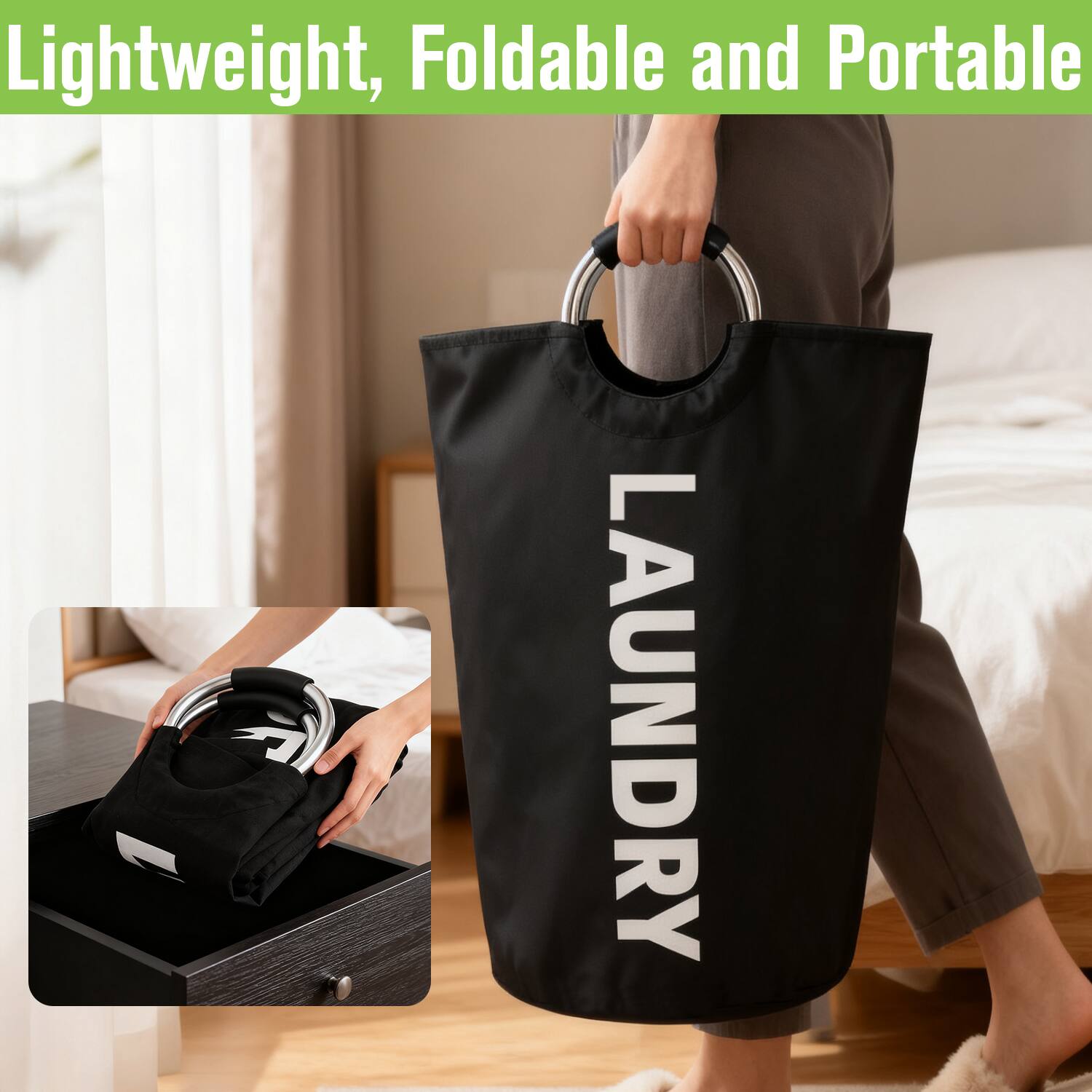 Garnen Large Laundry Basket Bag, 90L Collapsible Heavy Duty