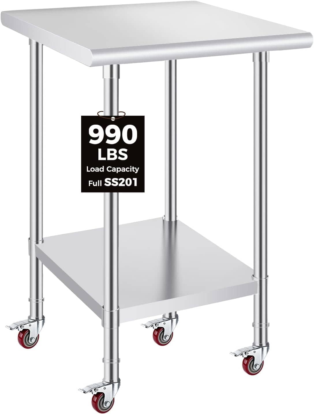 OSTBA - 24 × 24 Prep Table, NSF Commercial Heavy-Duty Work Table with Adjustable Undershelf & Feet - Stainless Steel
