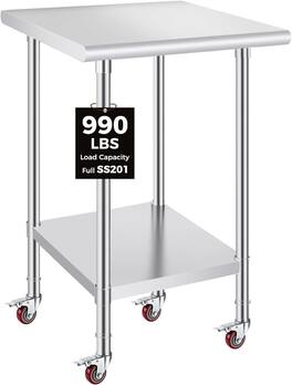 OSTBA - 24 × 24 Prep Table, NSF Commercial Heavy-Duty Work Table with Adjustable Undershelf & Feet - Stainless Steel