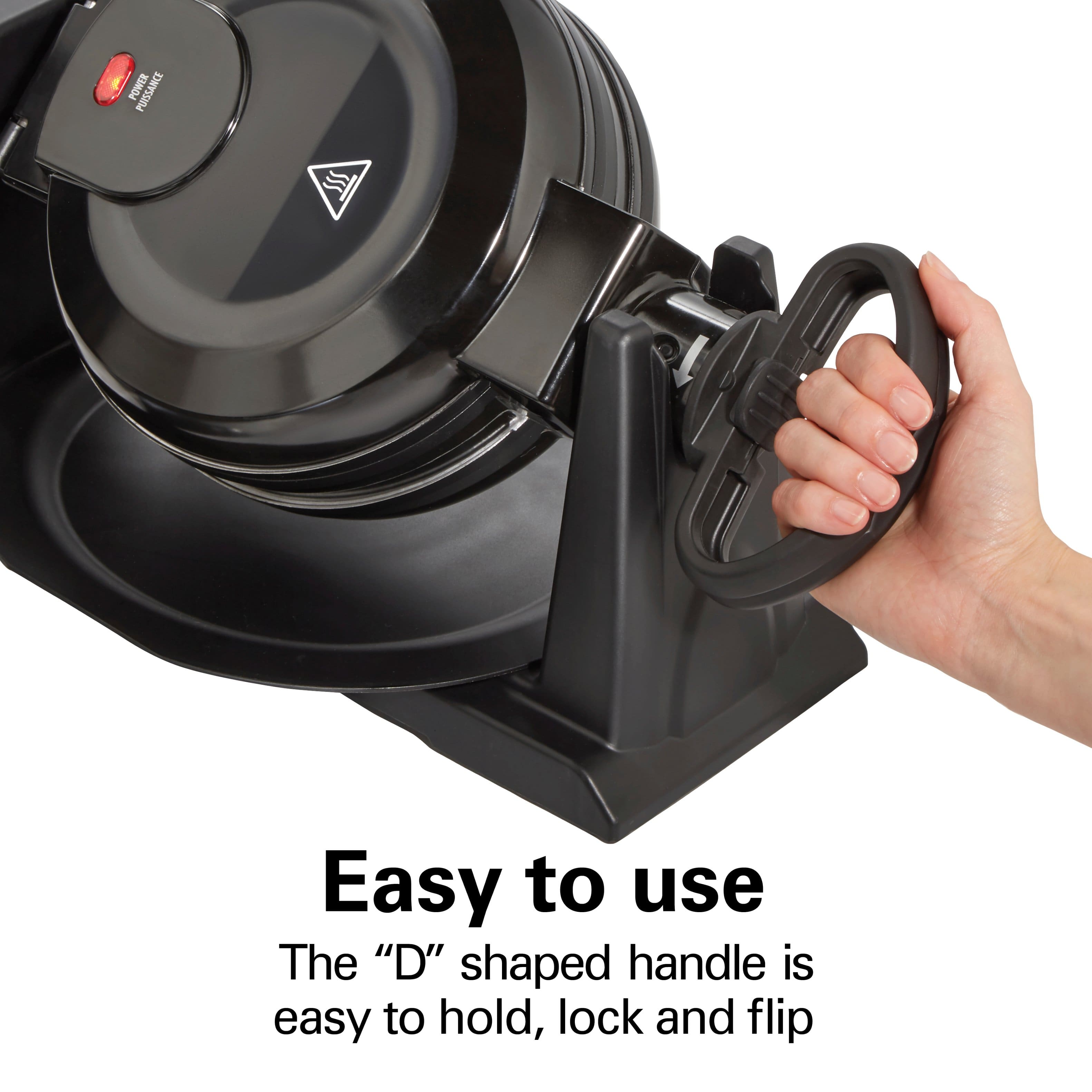 Easy to use
The "D" shaped handle is easy to hold, lock and flip