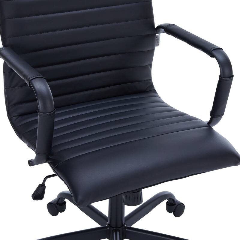 Alt View 7. LeisureMod - Harris Mid-Back Leather Office Chair Adjustable Height Tilt in Black Stainless Steel 360-Degree Swivel - Black.