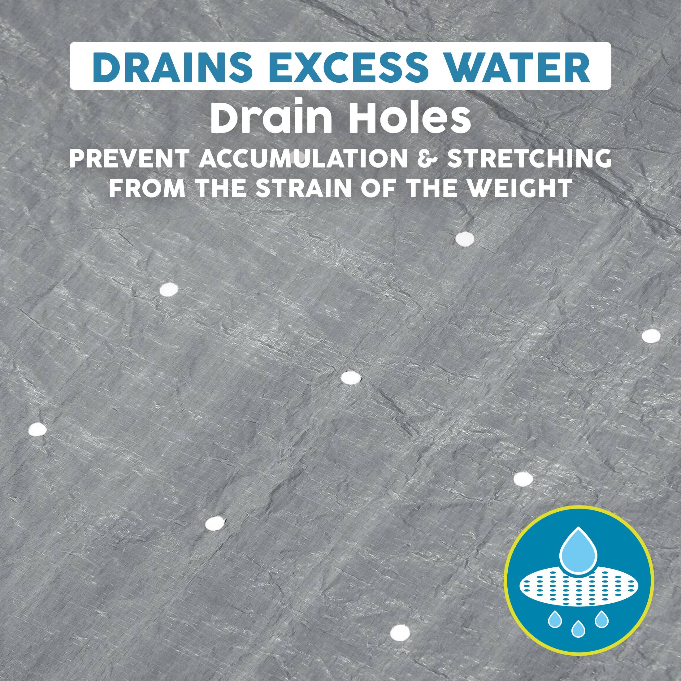 DRAINS EXCESS WATER  
Drain Holes  
PREVENT ACCUMULATION & STRETCHING FROM THE STRAIN OF THE WEIGHT