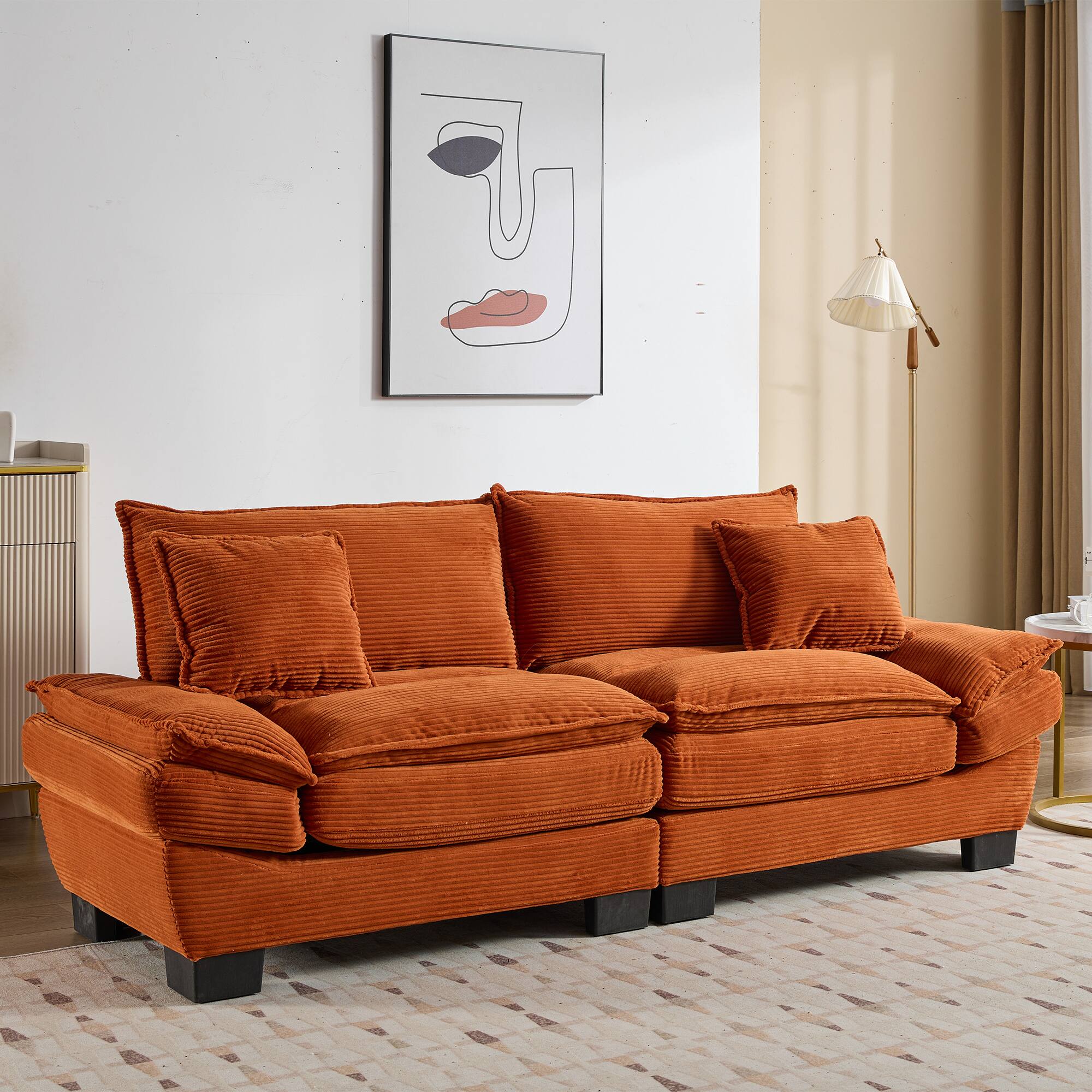 Alt View 10. Tiramisubest - Corduroy Couch Loveseat Sofa with Pillows,Comfy Upholstered Deep Seat Sofa for Bedroom,Living Room,Office-Orange - Orange.