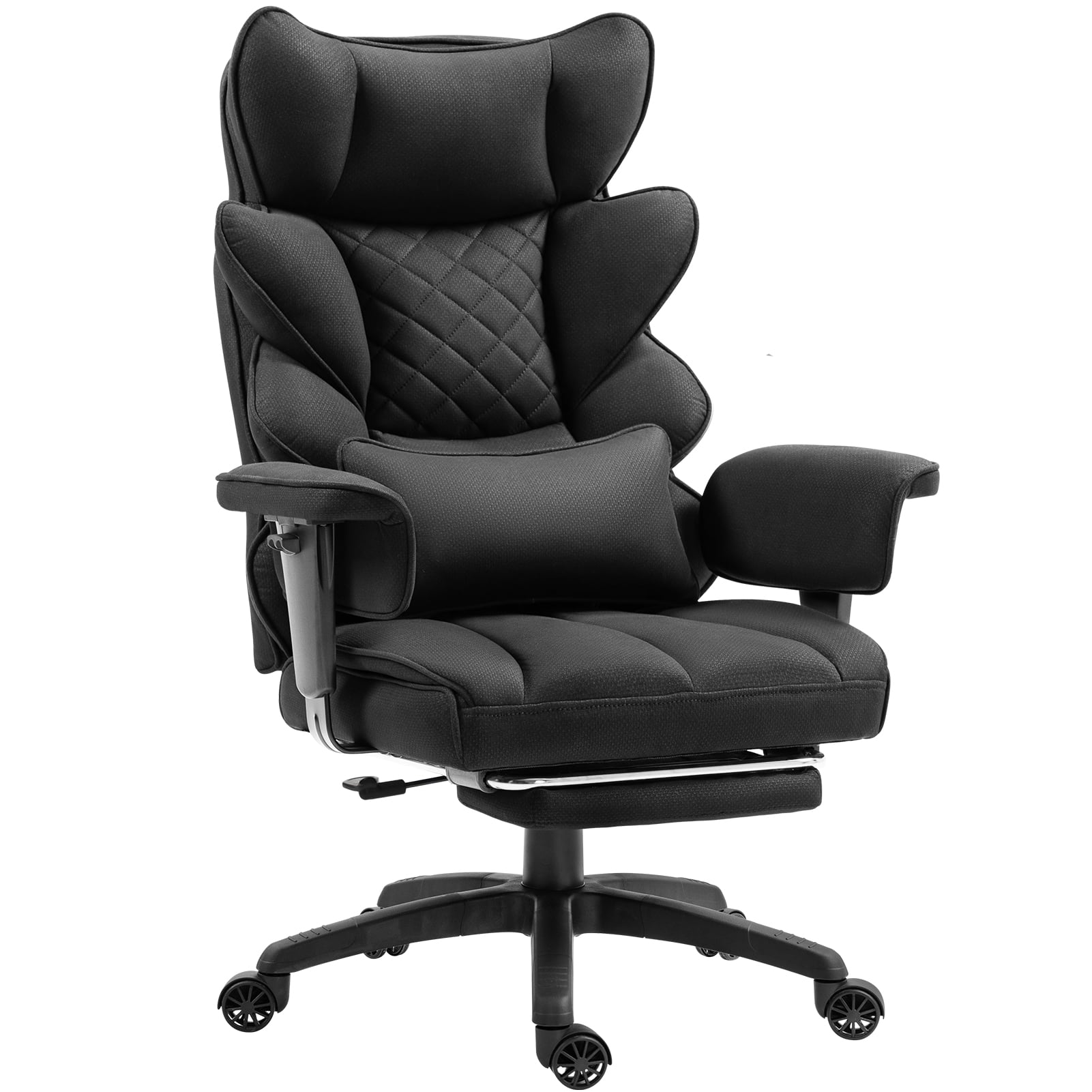 Dowinx - Wide Back Executive Office Chair with Padded Pocket Spring Cushion, Swivel Game Chair with Footrest and Rocking Function - Black Fabric