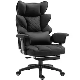 Dowinx - Wide Back Executive Office Chair with Padded Pocket Spring Cushion, Swivel Game Chair with Footrest and Rocking Function - Black Fabric