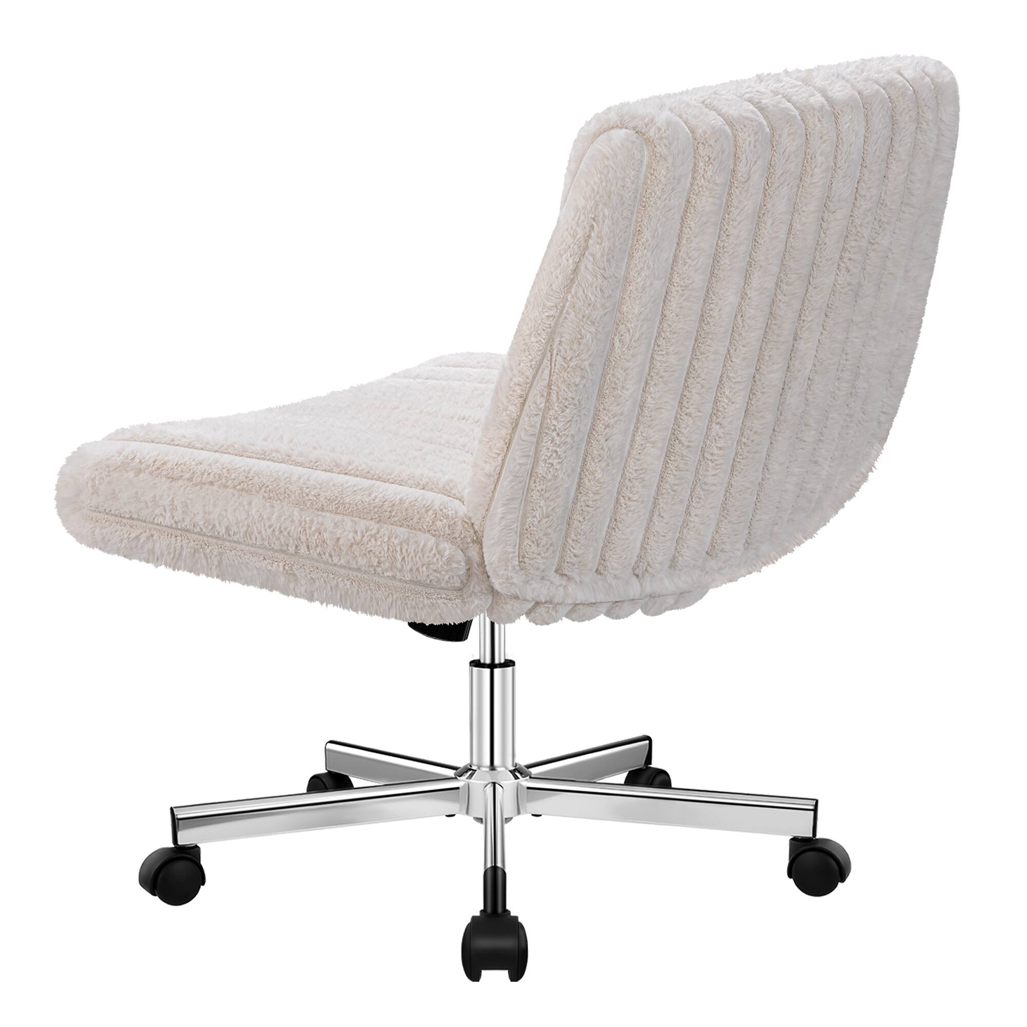 Back. Brick Attic - Criss Cross Chair with Wheels, Armless Office Chair for Home Office,  Ergonomic Wide Vanity Makeup Task Chair - Beige.