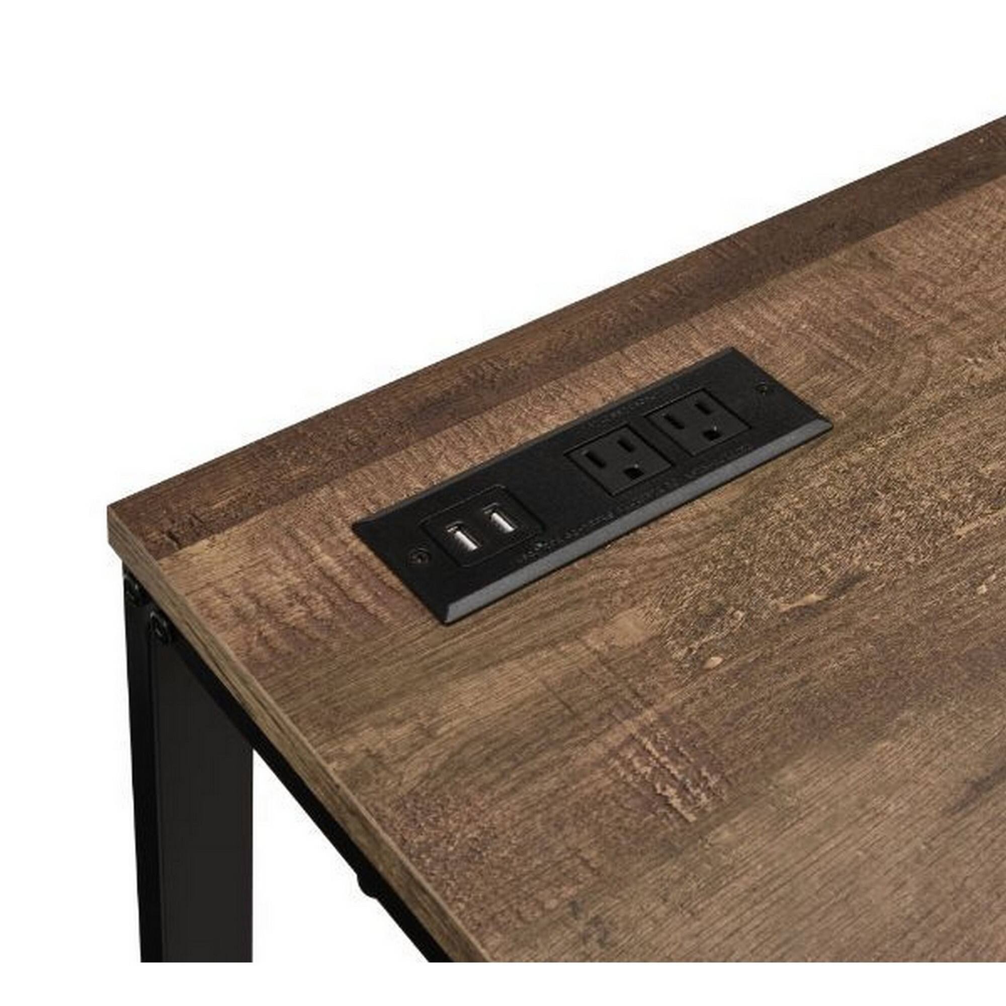 Angle. Manhattan Lane - Writing Desk with Wooden Top and Built in USB Port, Brown and Black - Black and Brown.