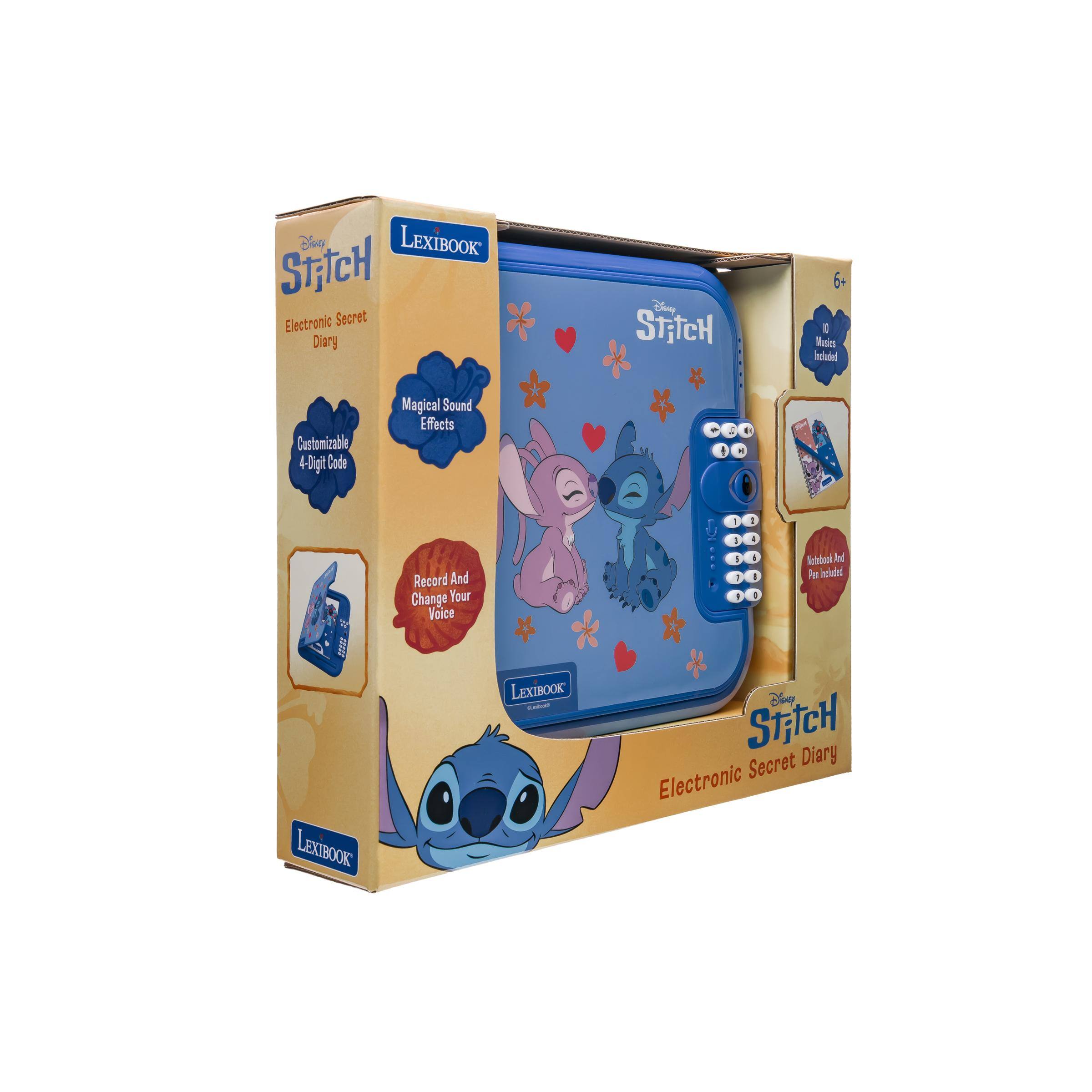 Disney LEXIBOOK Stitch Electronic Secret Diary

they STitcH

6+ D Musics Included

Customizable 4-Dight Code

Magical Sound Effects

Record And Change Your Voice

LEXIBOOK

LEXIBOOK CACOORS

: 4 - Notebook. And 1 - Pen Included 1 0 Disney Stitch Diary Electronic Secret