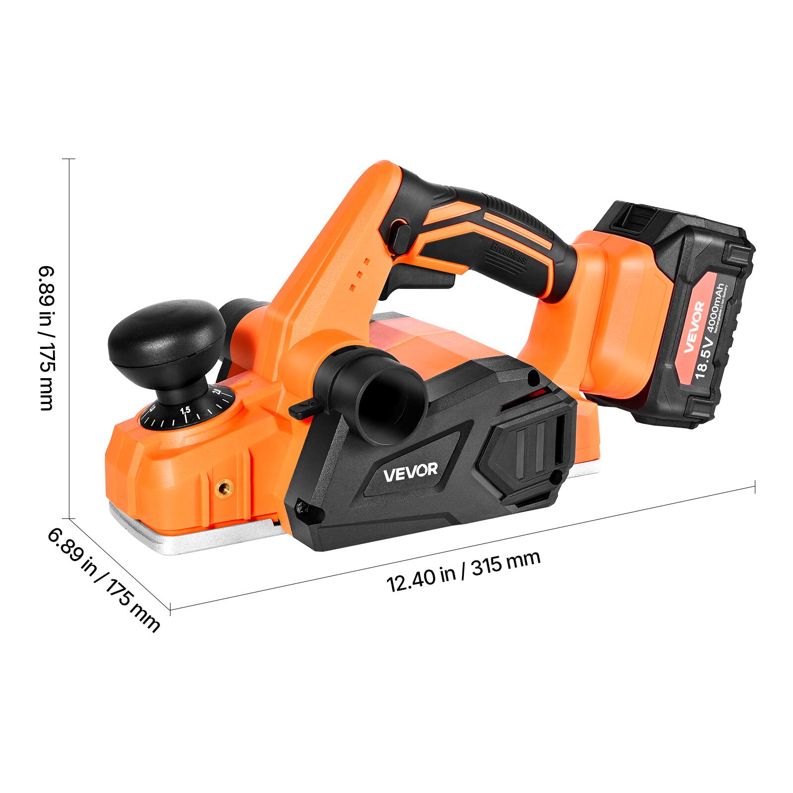 6.89 in / 175 mm  
12.40 in / 315 mm  
VEVOR 18.5V 4000mAh