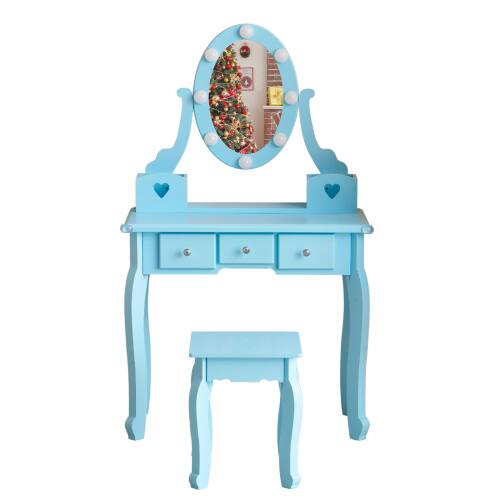 Front. Winado - Kids Girls Vanity Table Set Makeup Dressing with Stool & Mirror with 3 Drawers - Blue.