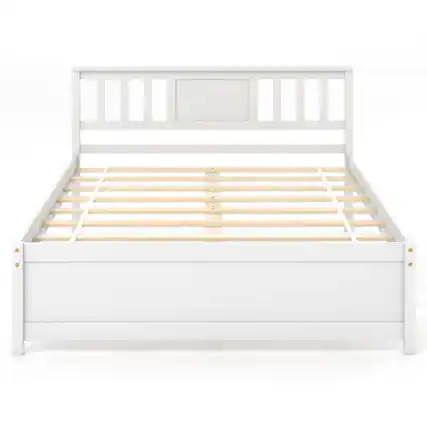 Front. Kadyn - Platform Bed Frame Bedroom Bed FrameWooden Platform Bed with Headboard and Wood Slat Support WhiteFull Size - White-Full.