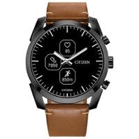 Citizen - CZ Smart Unisex Hybrid 42.5mm Grey IP Stainless Steel Smartwatch with Camel Leather Strap - Gray - Front_Zoom
