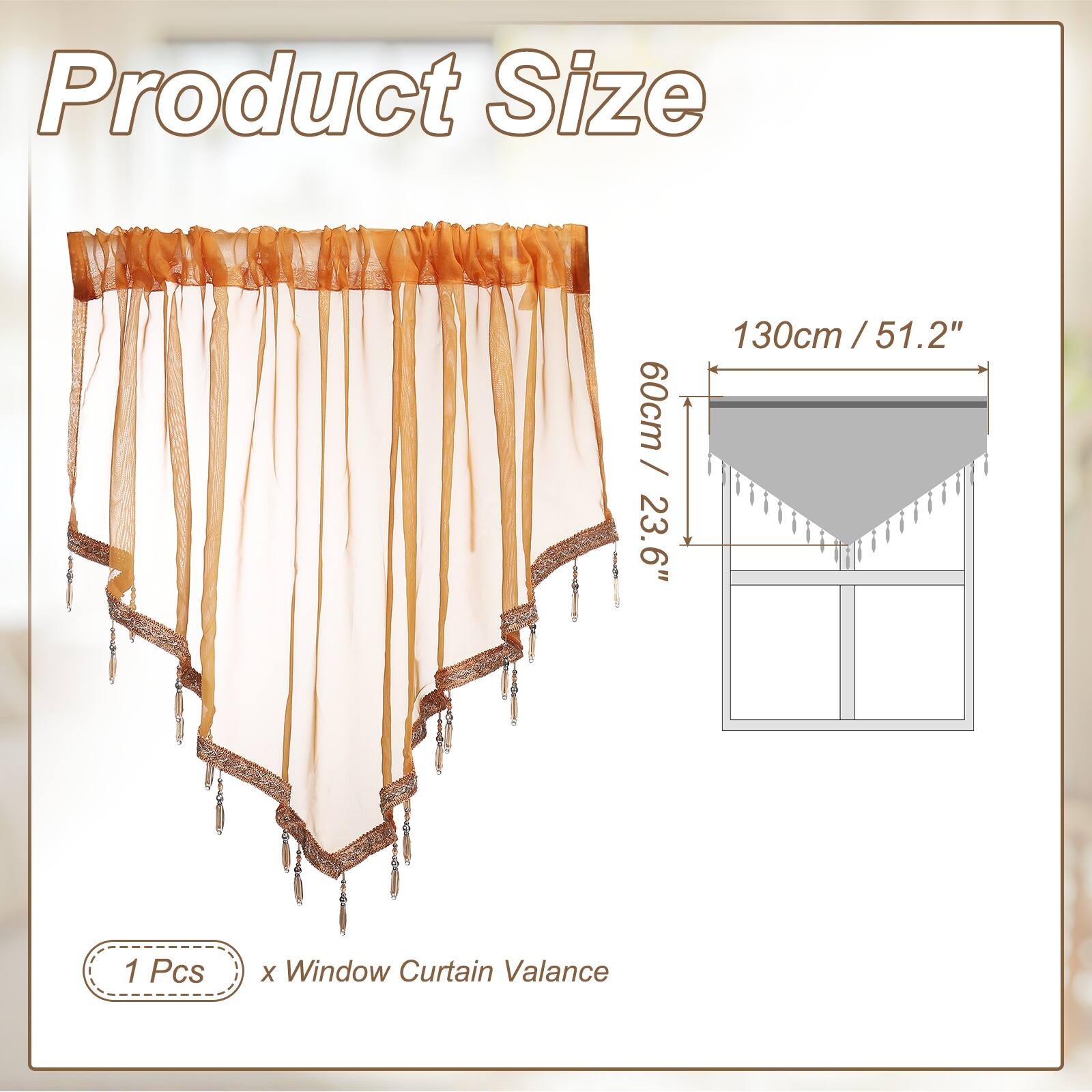 Product Size: 60cm / 23.6" x 130cm / 51.2"  
1 Pcs x Window Curtain Valance