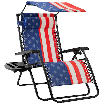 Front. Best Choice Products - Best Choice Products Folding Zero Gravity Recliner Patio Lounge Chair w/ Canopy Shade, Headrest, Tray - American Flag - American Flag.