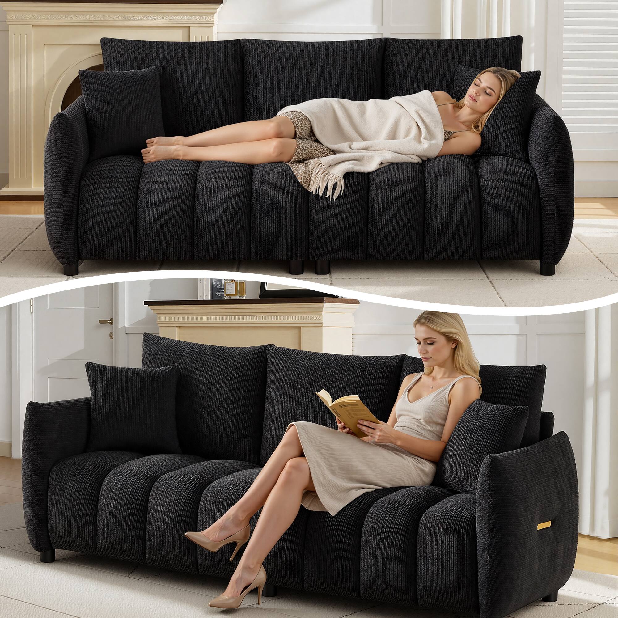Alt View 5. Meqiodas - Modern Boucle Sofa Couch, Comfy 3 Seater Cloud Sofa with Soft Pillows, Curved Sofas Deep Seat, for Living Room, Bedroom - Beige.