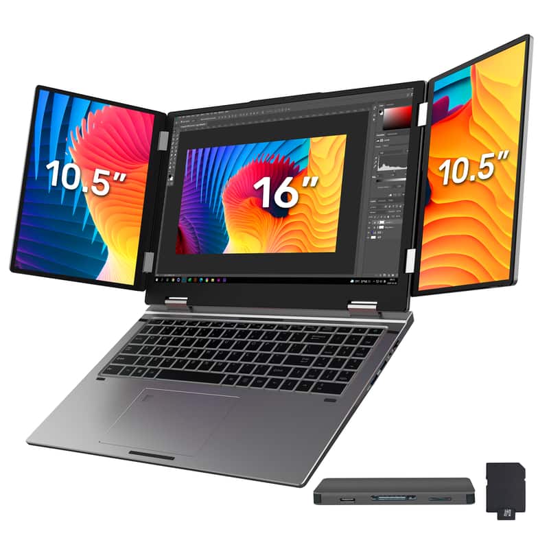Hotface - Triple-Screen,16" WUXGA+Dual 10.5" Displays,Intel i7-12700H,32GB RAM,1TB SSD+1TB Dock Station,Win 11 Pro - Gray
