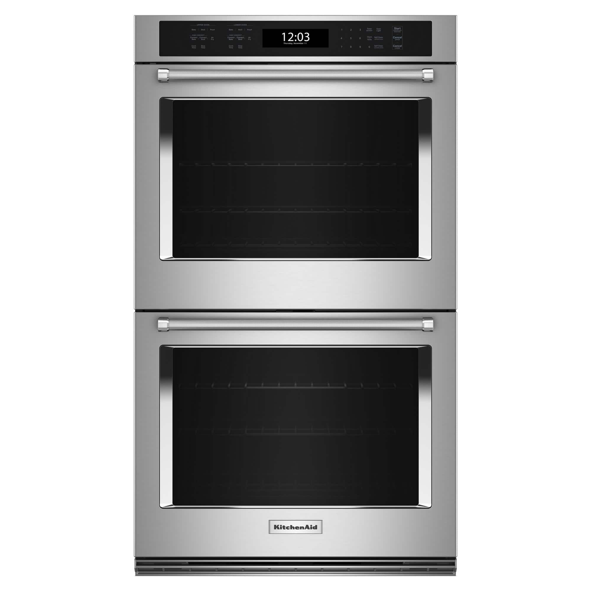 Front. KitchenAid - 27" Built-In Electric Convection Double Wall Oven with Air Fry Mode - Stainless Steel.