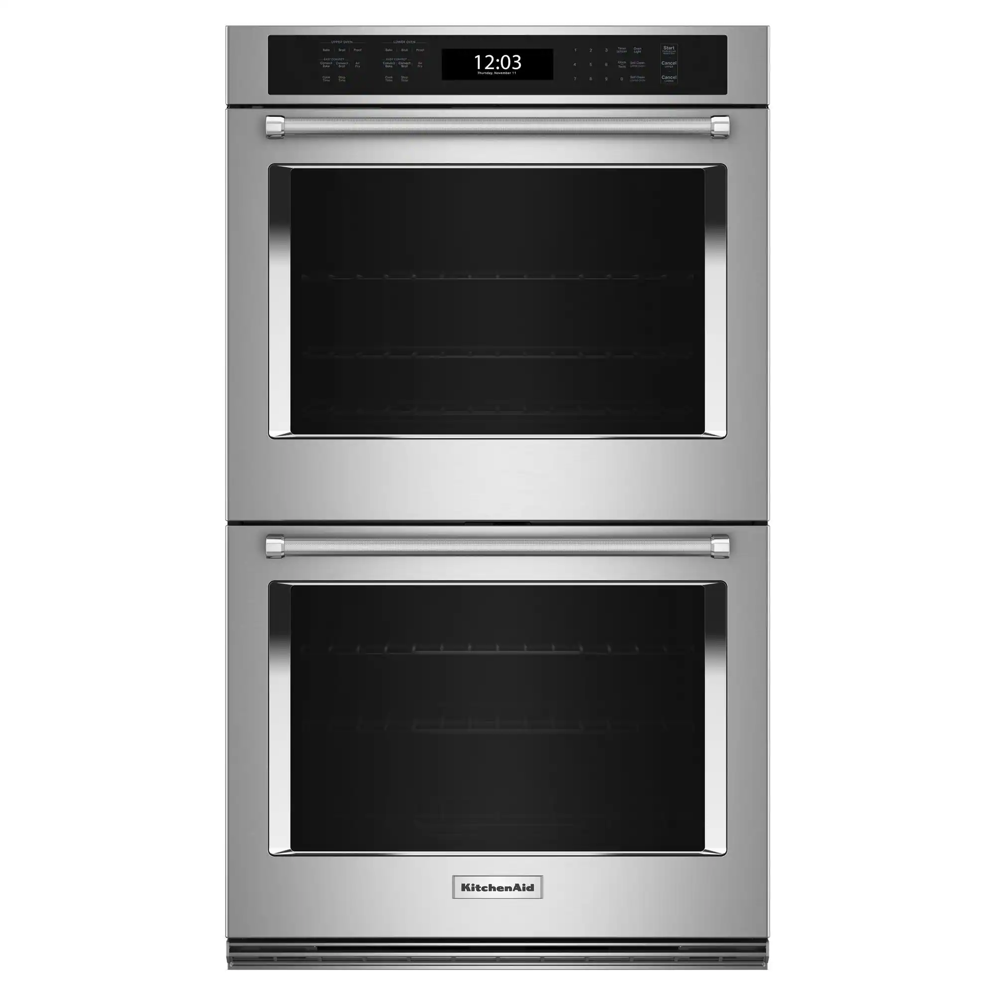 Front. KitchenAid - 27" Built-In Electric Convection Double Wall Oven with Air Fry Mode - Stainless Steel.