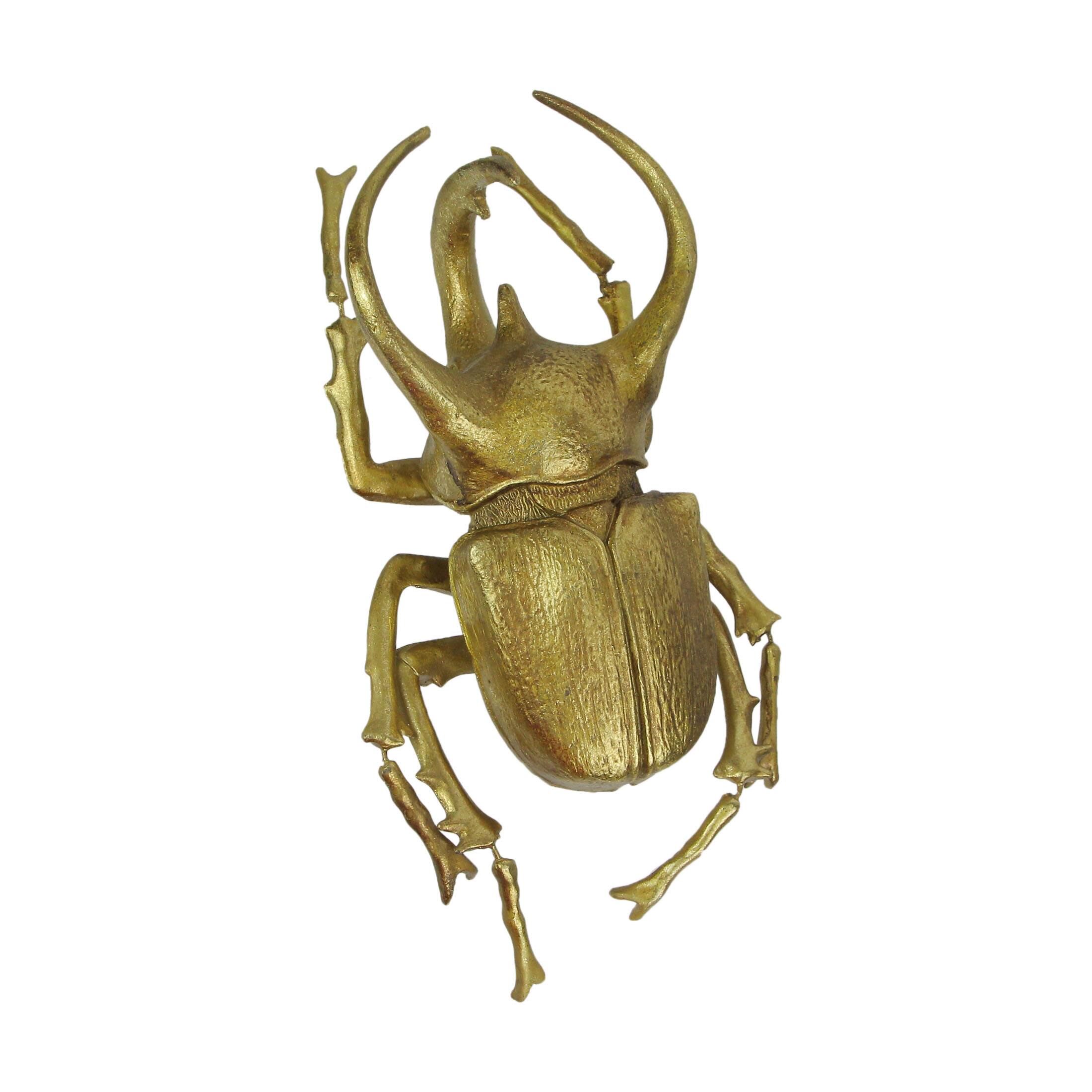 Front. Contrast Inc. - Resin Gold Rhino Beetle Painted Sculpture Wall Art Home Decor Hanging Statue - Gold.