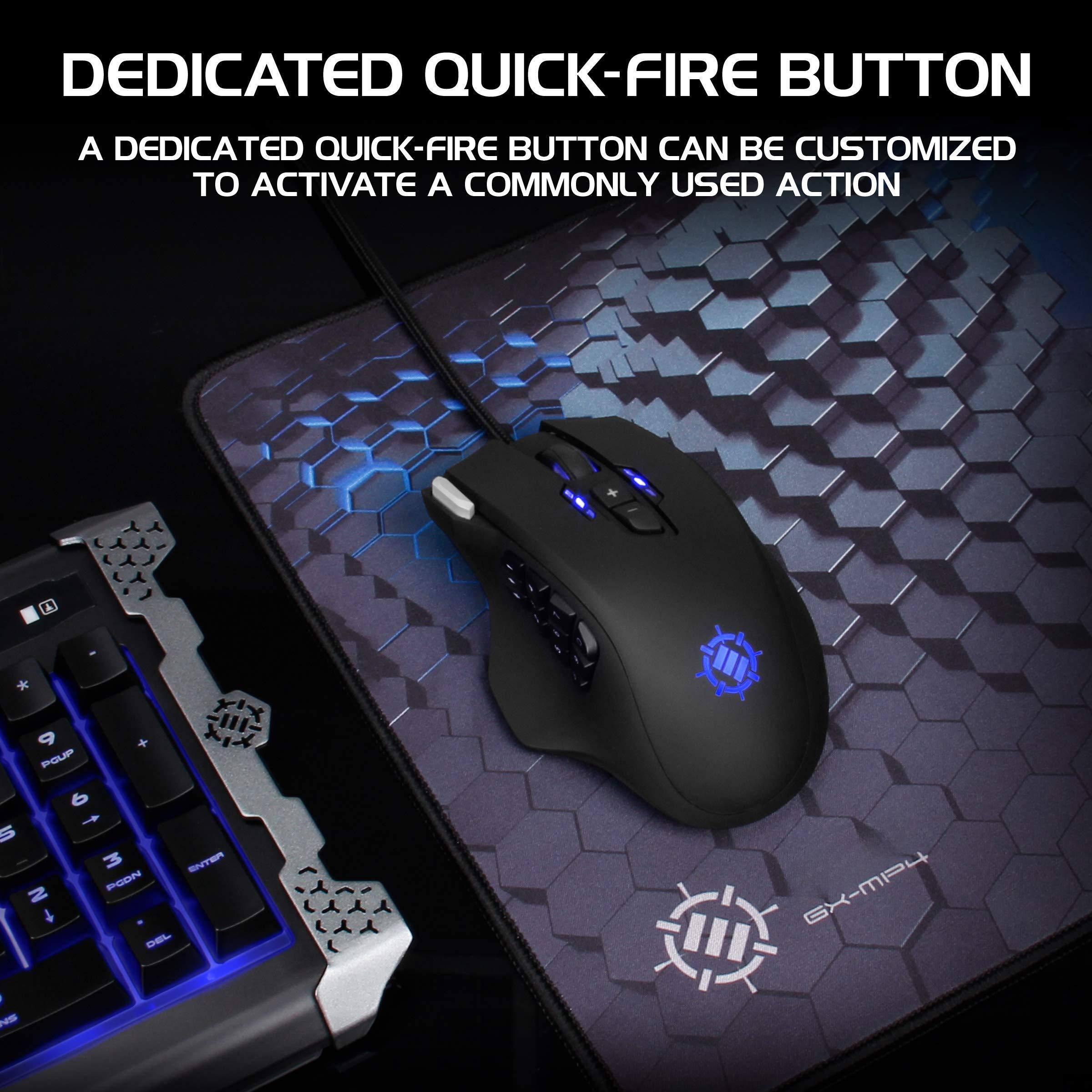 DEDICATED QUICK-FIRE BUTTON

A DEDICATED QUICK-FIRE BUTTON CAN BE CUSTOMIZED TO ACTIVATE A COMMONLY USED ACTION