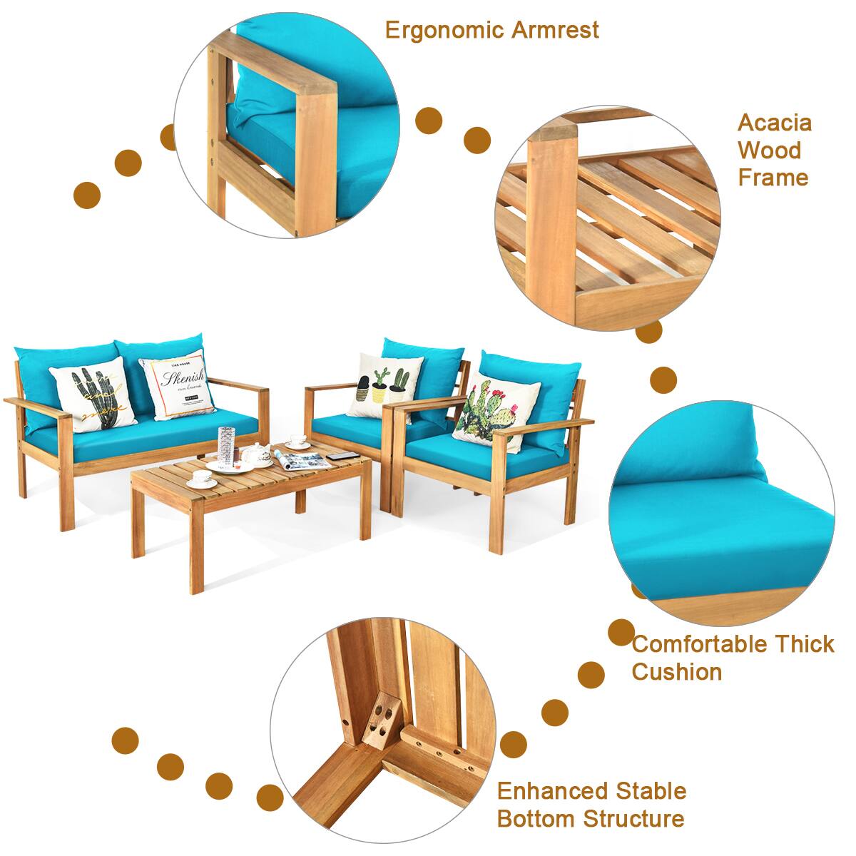 Ergonomic Armrest, Acacia Wood Frame, Comfortable Thick Cushion, Enhanced Stable Bottom Structure