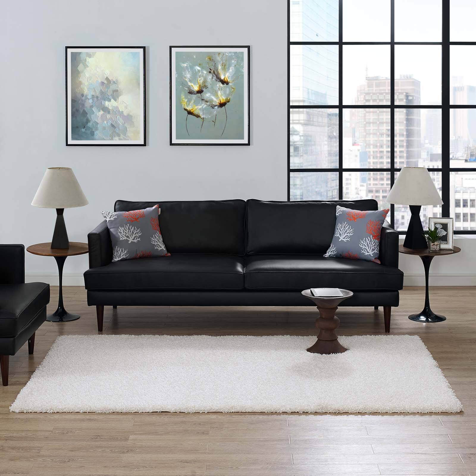 Left. Modway - Enyssa Solid Shag Area Rug - Ivory White.