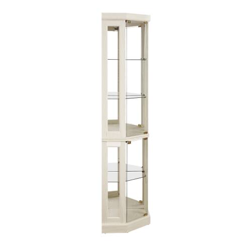 Alt View 5. LUCKY ONE - 15.31in Freestanding Corner Curio Cabinet with Glass Shelves LED Light Display for Wine Bar Collectibles - Antique White.