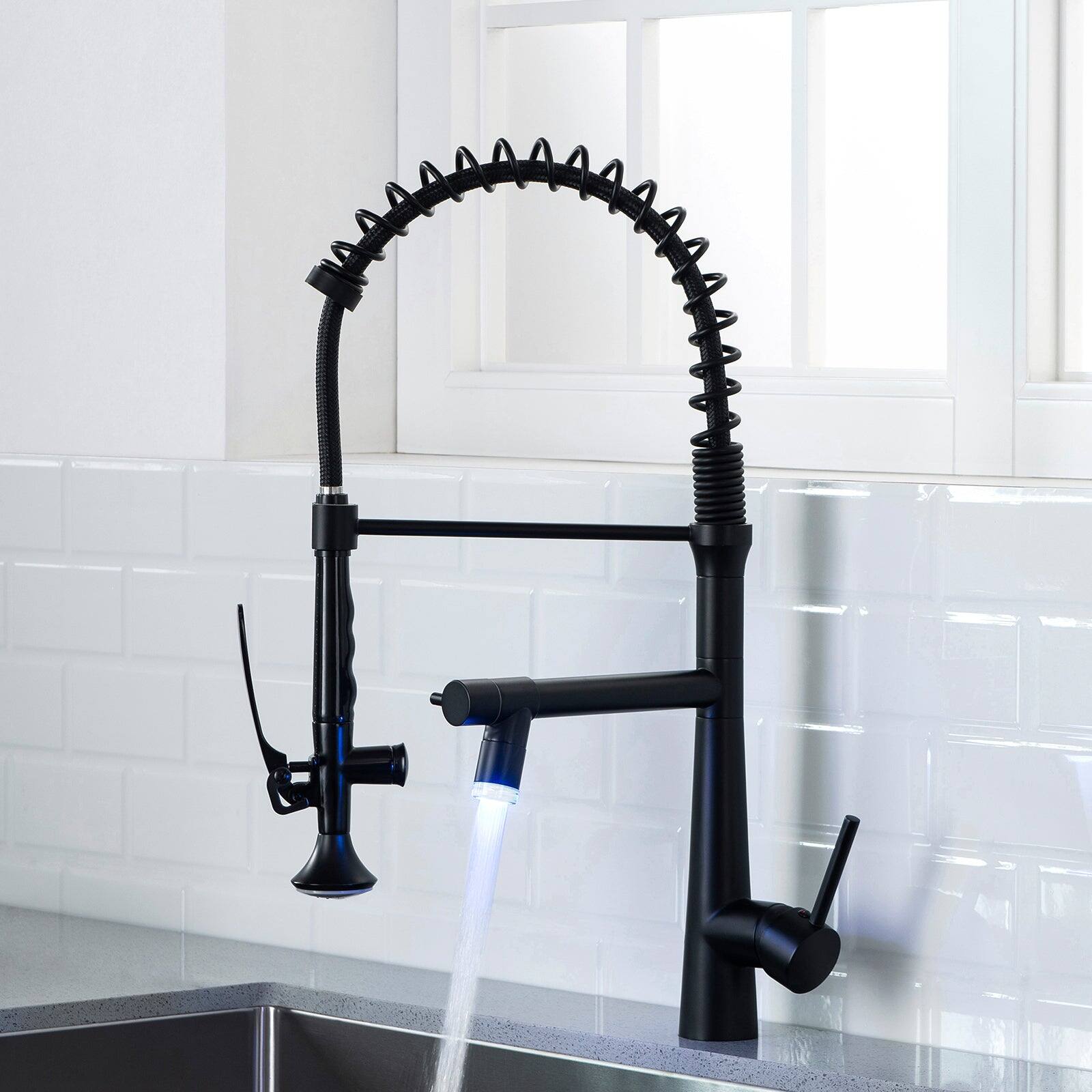 Alt View 2. Boyel Living - Matte Black Single Handle No Sensor Pull Down Sprayer LED Kitchen Faucet - Matte Black - LED.