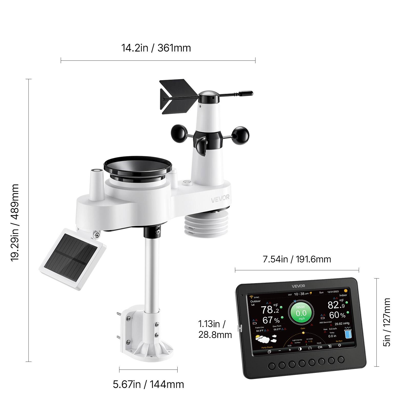 14.2in / 361mm  
19.29in / 489mm  
7.54in / 191.6mm  
1.13in / 28.8mm  
5in / 127mm  
5.67in / 144mm