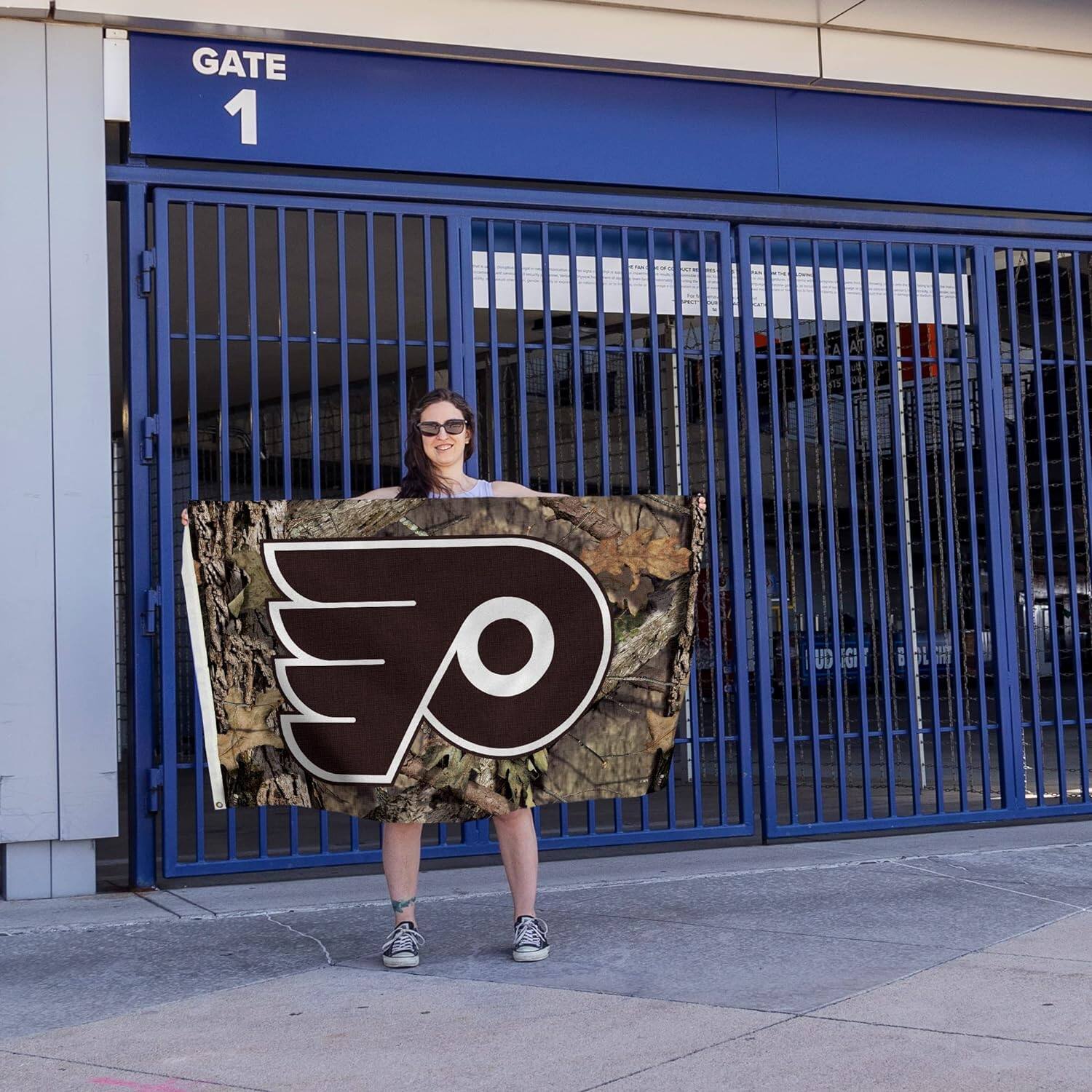 Alt View 3. Rico Industries - Philadelphia Flyers Bold Mossy Oak Camo Design 3x5 Indoor/Outdoor Banner Flag - Multi.