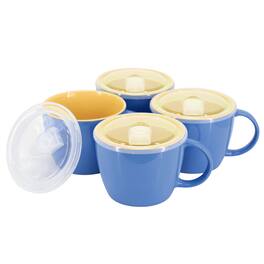 Gibson - Home On The Go 4 Piece 25 Ounce Stoneware Soup Cup Set with Lid - Blue