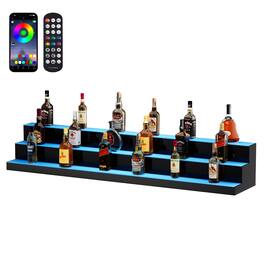 VEVOR - LED Lighted Liquor Bottle Display, 3 Tiers 60 Inch Commercial Illuminated Home Bar Shelf, 3 Steps Whiskey Rack Stand - Transparent