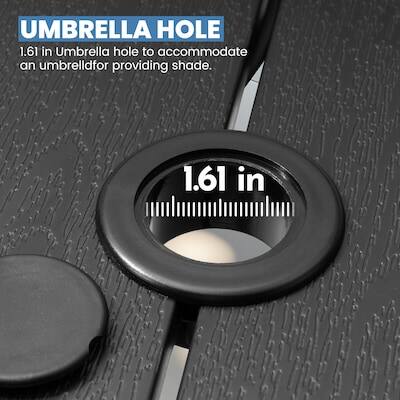 UMBRELLA HOLE  
1.61 in Umbrella hole to accommodate an umbrella for providing shade.