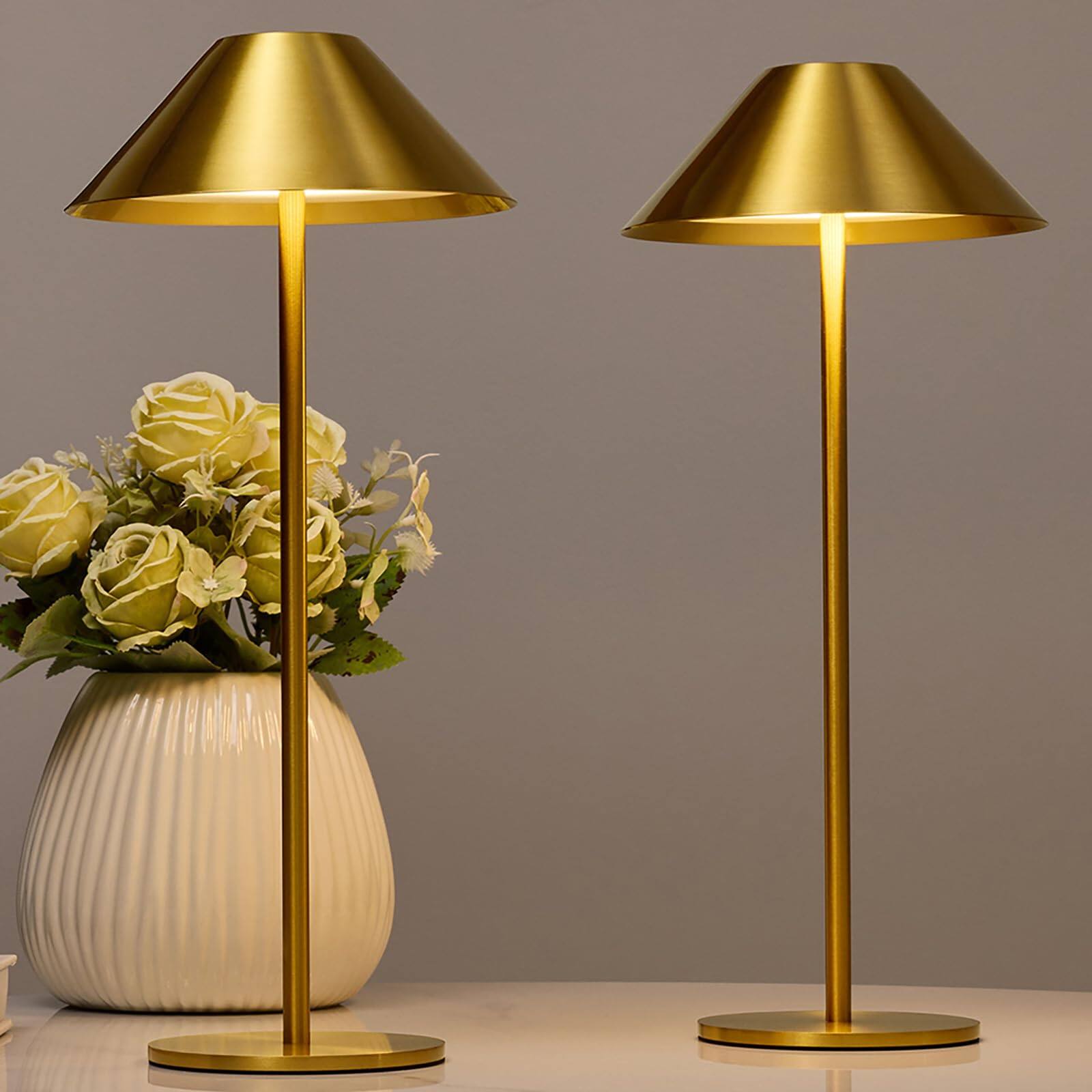 Front. Dazzling Pops - Bojim Rechargeable Cordless Table Lamp Gold LED Battery Operated Wireless Table Lights Touch Color Wireless - 14 Inch - Regular (2 Pack).