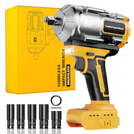 JETRANSPORT - Cordless Impact Wrench For De-walt 20v 1/2" High Torque 900ft-lbs(1200n.m) Brushless Power Driver With - 1200n Yellow for Dewalt Battery