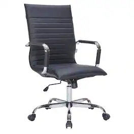 LeisureMod - Harris High-Back Office Chair, Leather Upholstery with Gold Metal Frame Modern Armless Desk Chair for Conference Seating - Black